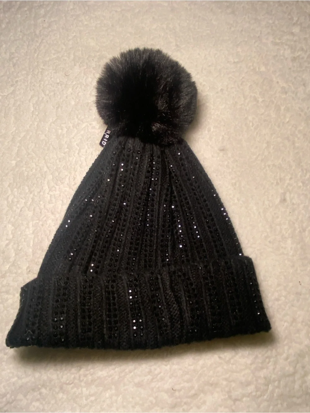 torrid Black Sequin Pom Pom Knit Beanie